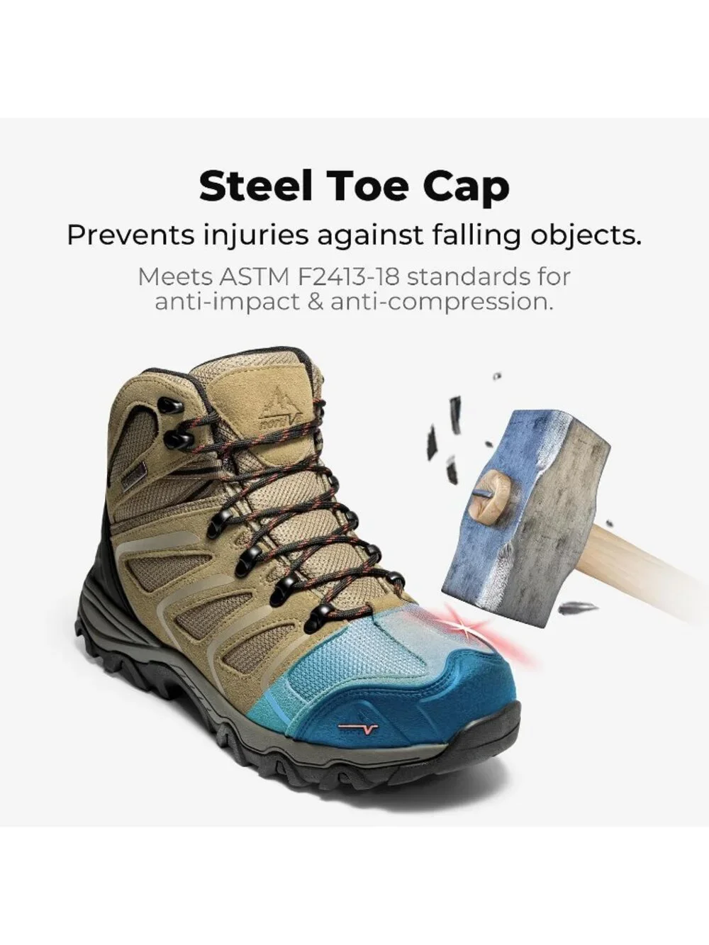 Men's Taupe Waterproof Shoes Casual Mid Top Steel Toe Non Slip Hiking Boots